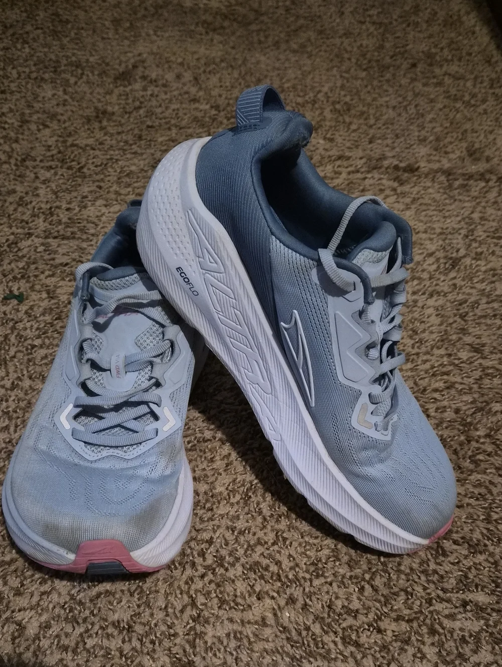 Altra FWD Via Women's Pale Blue Athletic Running Shoes with Pink Accent
